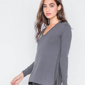 Charcoal Grey loose fit check long sleeve top